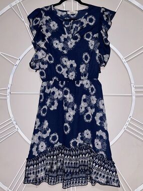 Glam Woman’s Floral Tie-Front Keyhole Ruffle Hem Dress